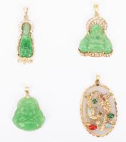 Ladies Four (4) Jade Pendants Each with Bezels in 14K Yellow Gold Some with Accent Diamonds and Semi-Precious Stones