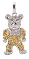 Ladies or Men's "Bling Bear", Terrific, Custom Made Pendant with White and Caramel Accent Diamonds Throughout & Emerald Eyes