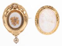 Two Vintage Pins in 10 and 12K Yellow Gold: Shell Cameo and a Lovely Victorian Style Pin