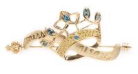 Rare Miss USA Winner's Pin, 1995, 18K Yellow Gold with 30 Champagne Accent Diamonds and 6 Aquamarine Marquee Cut Stones