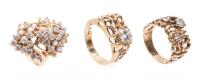 Three (3) Rings, Two Ladies and One (1) Gents Perfect for Cruise or Traveling. Ladies 14K, Gents 10K Yellow Gold All With Cubic