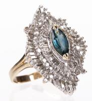 Ladies Dazzling Deco-Styled Diamond and 1.25 Carat Sapphire Ring Set in 10K White and Yellow Gold