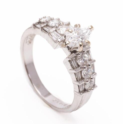 Ladies Especially Lovely Engagement Ring in 14K White Gold Centered H-I Color VS Clarity.