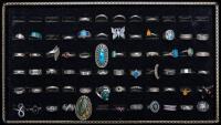 63 Vintage Ladies Rings all in Sterling Silver 22 with Various Precious and Semi-Precious Stones