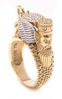 Lady's Dramatic and Unique 18K Yellow and White Gold, Diamond Ring in a Dazzling Contemporary Take on a Mesopotamian Mythologica