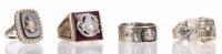 Striking Collection of Four Antique Masonic Rings in 10 & 14K Gold, One with a Nice Old Mine Cut Diamond
