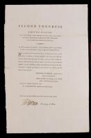 Jefferson, Thomas: Printed Act of Congress Signed as Secretary of State, January 14, 1793, Second Congress of the United States