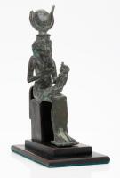Exceptional Ancient Egyptian Bronze Figure of Isis Nursing the Infant Horus with Inlaid Eyes, ca. 26th Dynasty, 664-525 B.C