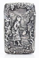 Sterling Silver Match Safe with Impressive Repouss&Atilde;&copy; Work of Colonial Scenes. A Male on One Side in Front of a Manor, The Other