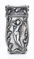 Slender Sterling Silver, Contoured Art Nouveau Match Safe with Both Sides Having Impressive Repouss&Atilde;&copy; Work of a Nude