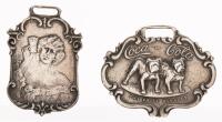 Two Sterling Silver Coca-Cola Watch Fobs: Woman With Glass and Double Bulldog, The Prize Winners