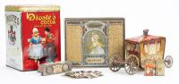 Prized and Scarce Chocolate Related Tins: Coronation Coach Biscuit Tin, Whitman's Salmagund Chocolate Tin with Art by Alphonse M