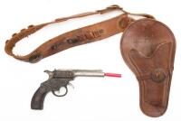 Rare 1900 Kenton Magic Cast Iron Toy Pistol with Vintage/Antique Leather Children's Holster