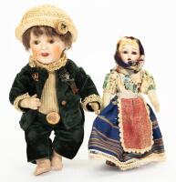 Two French Bisque Dolls: Full Bisque Poseable Doll and A Cloth Body Doll with Bisque Head