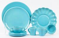 Catalina Island Pottery: Nine (9) Turquoise Pottery: Dinner Plate, Chop Plate, Small Saucer, Thick Dinner Plate and Two Matching
