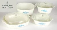 Vintage 1960's Corning Blue Cornflower Bakeware Set, Three with Original Glass Lids. Exploding in Popularity and Value