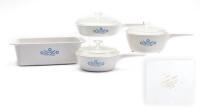 1960s Vintage "Corning Ware for Range and Microwave"; Early Saucepans with Glass Lids. Unusual Font and Color Hallmark