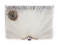 Rare Russian Faberge Cigarette Case in .875 Silver with 14K Yellow Gold Accent, Sapphire Cabochons and Old Mine Cut Diamonds