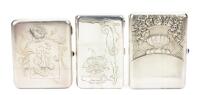 Three .875 Silver Cigarette Cases with Very Appealing Hand Chasing and Repousse