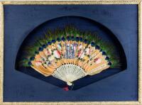 Beautiful Vintage Cantonese Chinese Fan with an Exceptional Hand Painted Ceremony on Feathers. Mid-20th Century