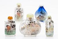A Collection Of Five (5) Chinese Inside Painted Snuff Bottles 20th Century, In Various and Appealing Shapes