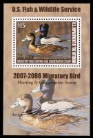 Hunting Permit, 2007, $15 Ring-necked Ducks, souvenir sheet
