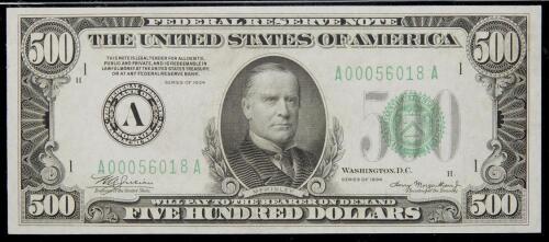 WITHDRAWN - 1934, $500 Federal Reserve Note. Boston. Fr. 2201-A