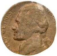 N.D. Jefferson nickel Mint ERROR. Struck on a silver 10&Acirc;&cent; planchet