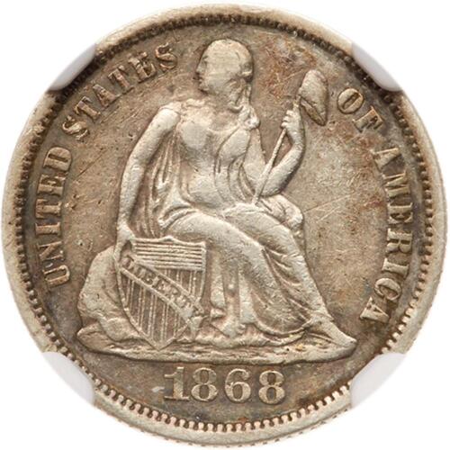 1868 Liberty Seated 10C NGC EF40