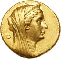 Ptolemaic Kingdom. Arsino&Atilde;&laquo; II, wife of Ptolemy II, d. 270 BC. Gold Oktadrachm (or Mnaieion; 27.67 g), struck by Ptolemy II