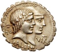 Q. Fufius Calenus and Mucius Cordus, moneyers. AR Serrated Denarius minted at Rome, c. 70 BC
