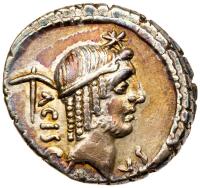 L. Valerius Acisculus, moneyer. AR Denarius minted at Rome, c. 45 BC