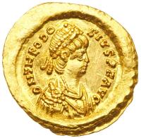Theodosius II, AD 402-450. Gold Tremissis (1.50 g) minted at Constantinople, c. AD 430-440
