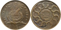1787 Fugio Cent. Pointed rays, 4 cinquefoils, "STATES UNITED". NGC XF