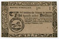 South Carolina. Dec. 23, 1776. Five Spanish Milled Dollars (8 Pounds, 2 &Acirc;&frac12; P)