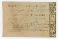 1799 Hartford & New Haven Turnpike Six Cents. Three Mills