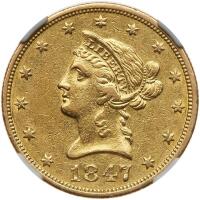 1847-O $10 Liberty NGC AU50
