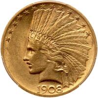 1908 $10 Indian. Motto