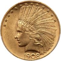 1908 $10 Indian. Motto
