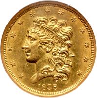 1838 $5 Classic Head NGC AU58