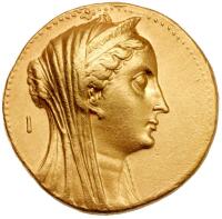 Ptolemaic Kingdom. Arsin&Atilde;&para;e II, wife of Ptolemy II. Gold octadrachm (27.73 g), Died 270 BC