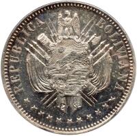 Bolivia. Piedfort Silver Pattern Boliviano, 1868-C.T