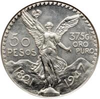 Mexico. Platinum 50 Pesos, "1947"