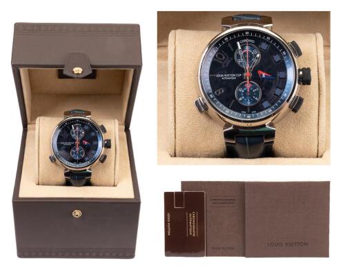Men's 18K White Gold Louis Vuitton Tambour "Regate" (Louis Vuitton Cup) Chronograph Watch with Original Presentation Box