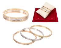 Cartier Luxury: Three (3) Pave Diamond Bangle Bracelets (Small Model) in 18K White, Yellow and Rose Gold, Superior, Pre-