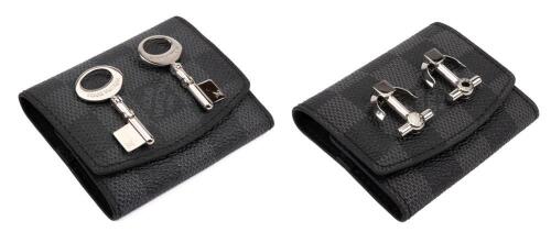 Louis Vuitton: Two Pair of Men's Cufflinks, Anchor Shaped and Key Shaped in Louis Vuitton Leatherette Pouches and Gift B
