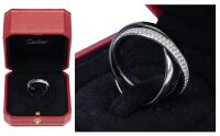 Striking Trinity De Cartier Ring in 18K White Gold, Ceramic and Featuring 100 Round Brilliant Cut Diamonds in Pave Setti