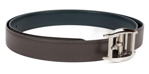 Men's Cartier Belt, Mint, Unused with Very Appealing Cartier Buckle Reversible Leather: Taupe on One Side, Steel Grey th
