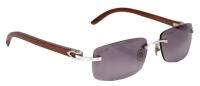 Men's Vintage Original Cartier Rimless Sunglasses with Wood Arms, Original Box, Case, Brochure and in Near to Mint Condi