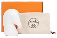 Herm&egrave;s Luxury: Samarcande Horse Head Paperweight in White Biscuit Porcelain with Orange Suede Base with Drawstring Bag a